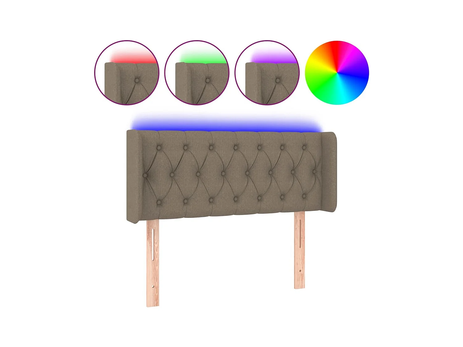 Mueble cabecero | Cabezal de cama | Cabecero con LED de tela gris taupe 93x16x78/88 cm