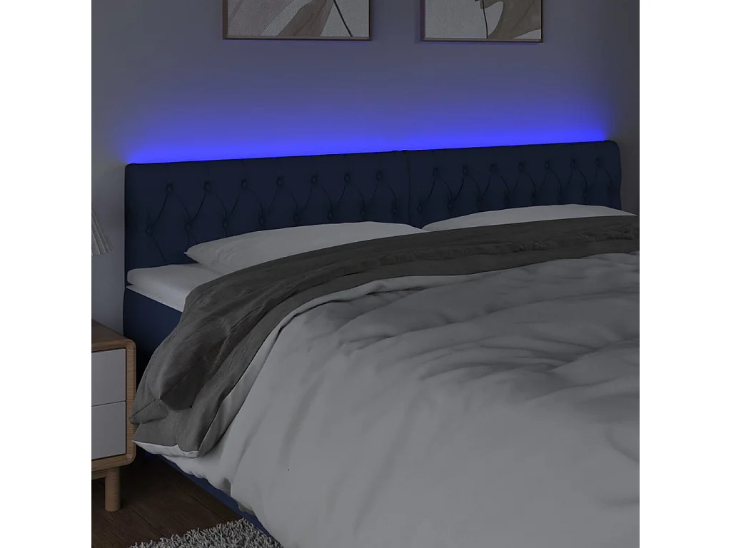 Tête de Lit | Panneau de tête pour lit Moderne à LED Bleu 180x7x78/88 cm Tissu