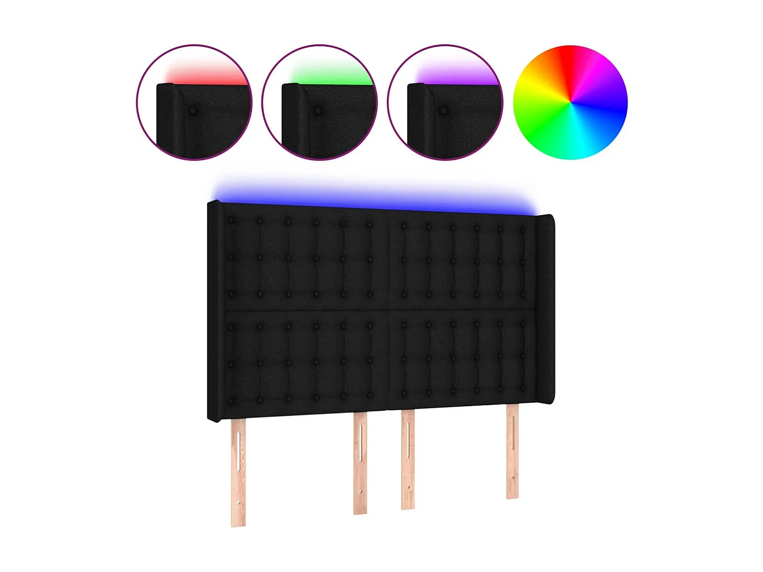 Tête de Lit | Panneau de tête pour lit Moderne à LED Noir 147x16x118/128 cm Tissu