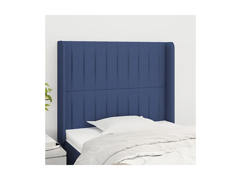 Tête de Lit | Panneau de tête pour lit Moderne avec oreilles Bleu 83x16x118/128 cm Tissu