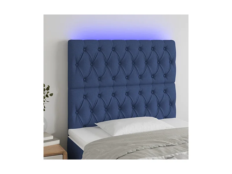Tête de Lit | Panneau de tête pour lit Moderne à LED Bleu 90x7x118/128 cm Tissu