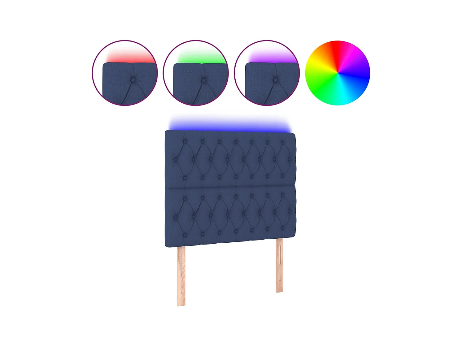 Cabecero | Cabezal de Cama | Mueble cabecero con luces LED tela azul 90x7x118/128 cm