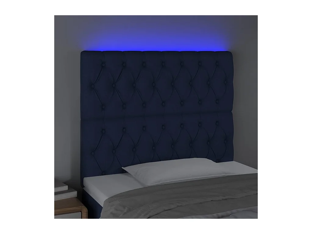 Cabecero | Cabezal de Cama | Mueble cabecero con luces LED tela azul 90x7x118/128 cm
