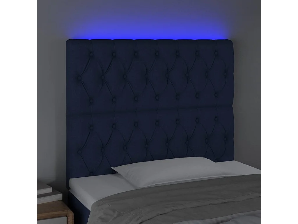 Tête de Lit | Panneau de tête pour lit Moderne à LED Bleu 90x7x118/128 cm Tissu