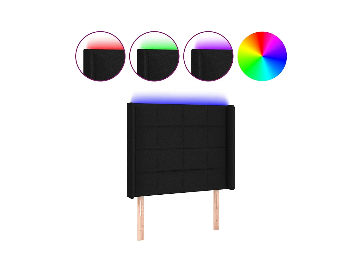 Tête de Lit | Panneau de tête pour lit Moderne à LED Noir 93x16x118/128 cm Tissu