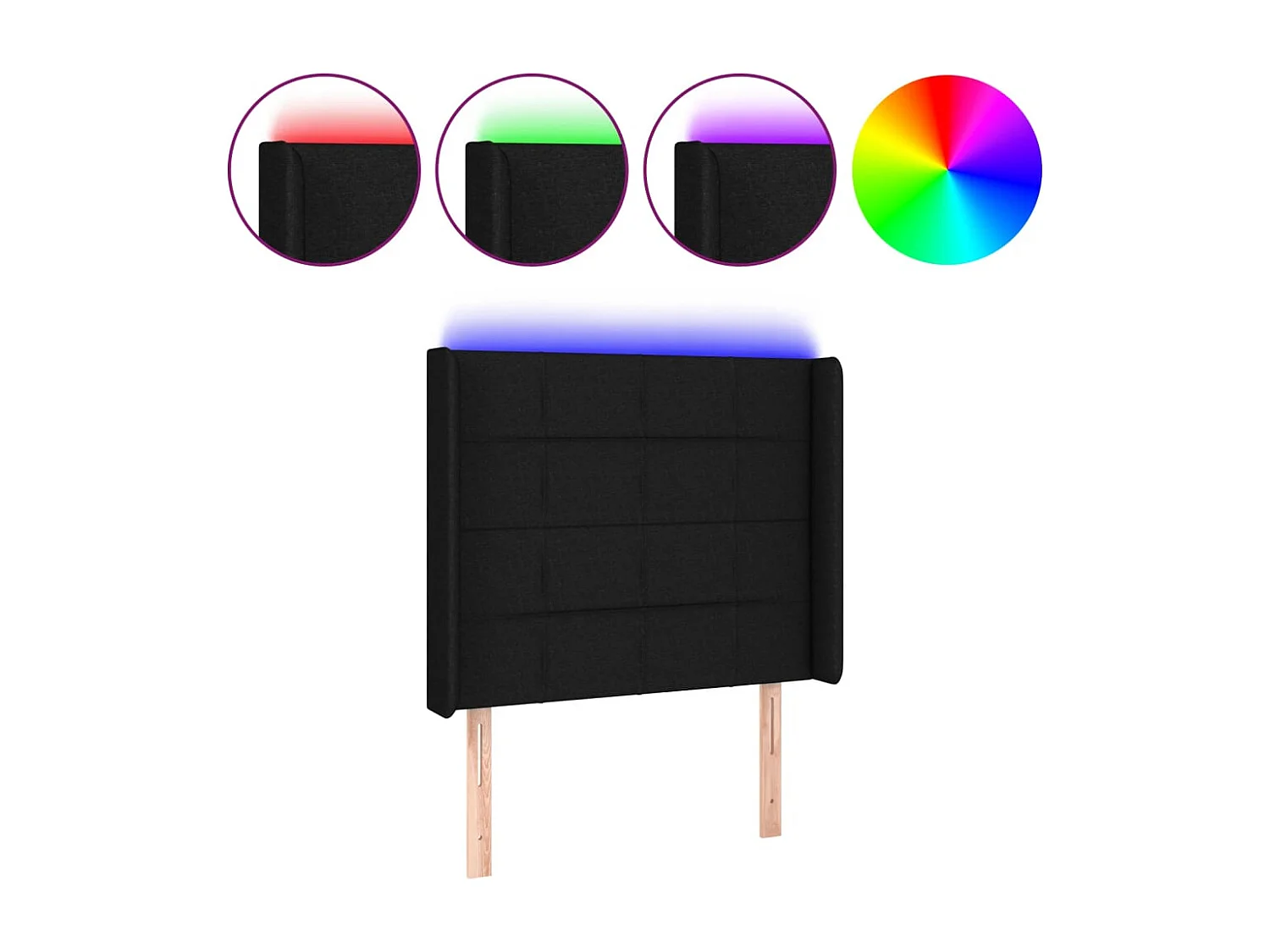 Hoofdbord | Hoofdeinde LED 93x16x118/128 cm stof zwart
