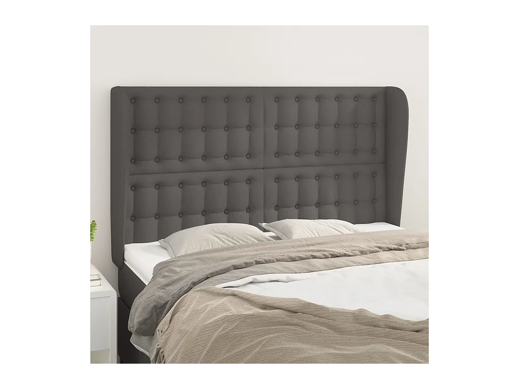 Tête de Lit | Panneau de tête pour lit Moderne avec oreilles Gris 147x23x118/128 cm Similicuir