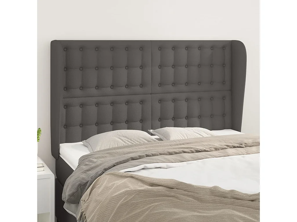 Tête de Lit | Panneau de tête pour lit Moderne avec oreilles Gris 147x23x118/128 cm Similicuir
