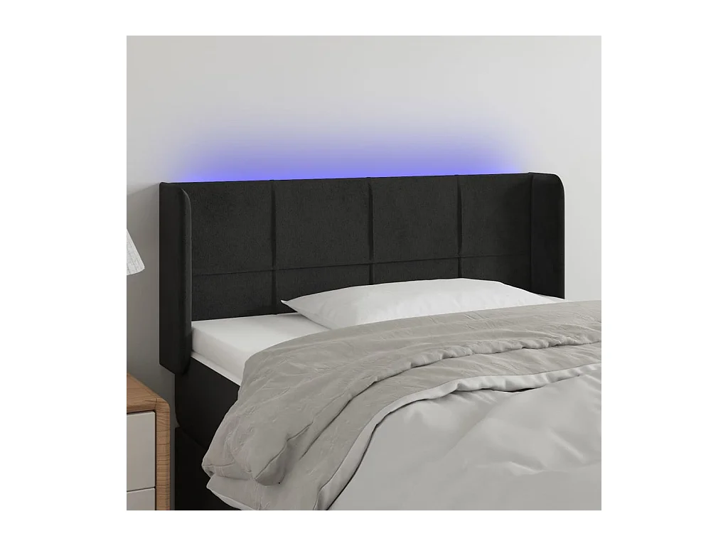 Cabecero | Cabezal de Cama | Mueble cabecero con LED de terciopelo negro 93x16x78/88 cm