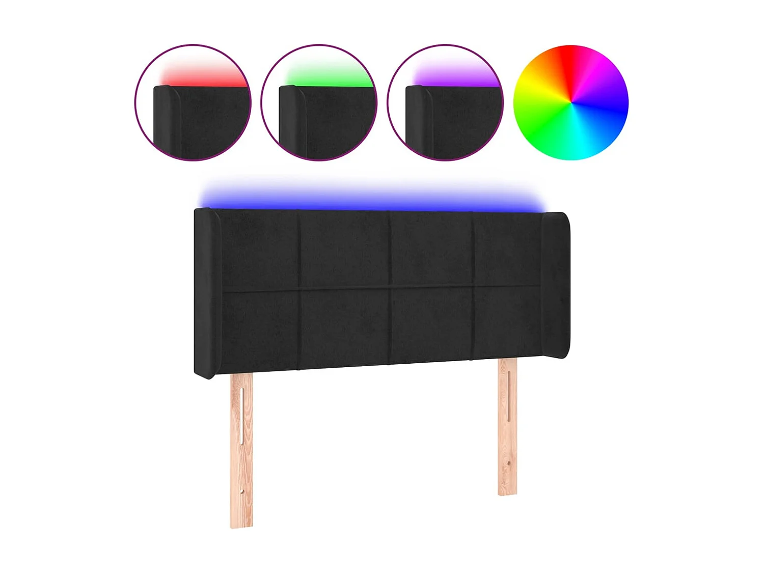 Cabecero | Cabezal de Cama | Mueble cabecero con LED de terciopelo negro 93x16x78/88 cm