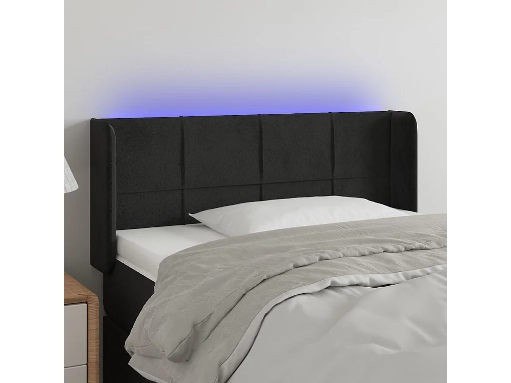 Tête de Lit | Panneau de tête pour lit Moderne à LED Noir 93x16x78/88 cm Velours
