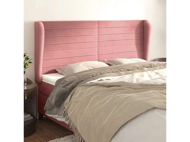Tête de Lit | Panneau de tête pour lit Moderne avec oreilles Rose 203x23x118/128 cm Velours