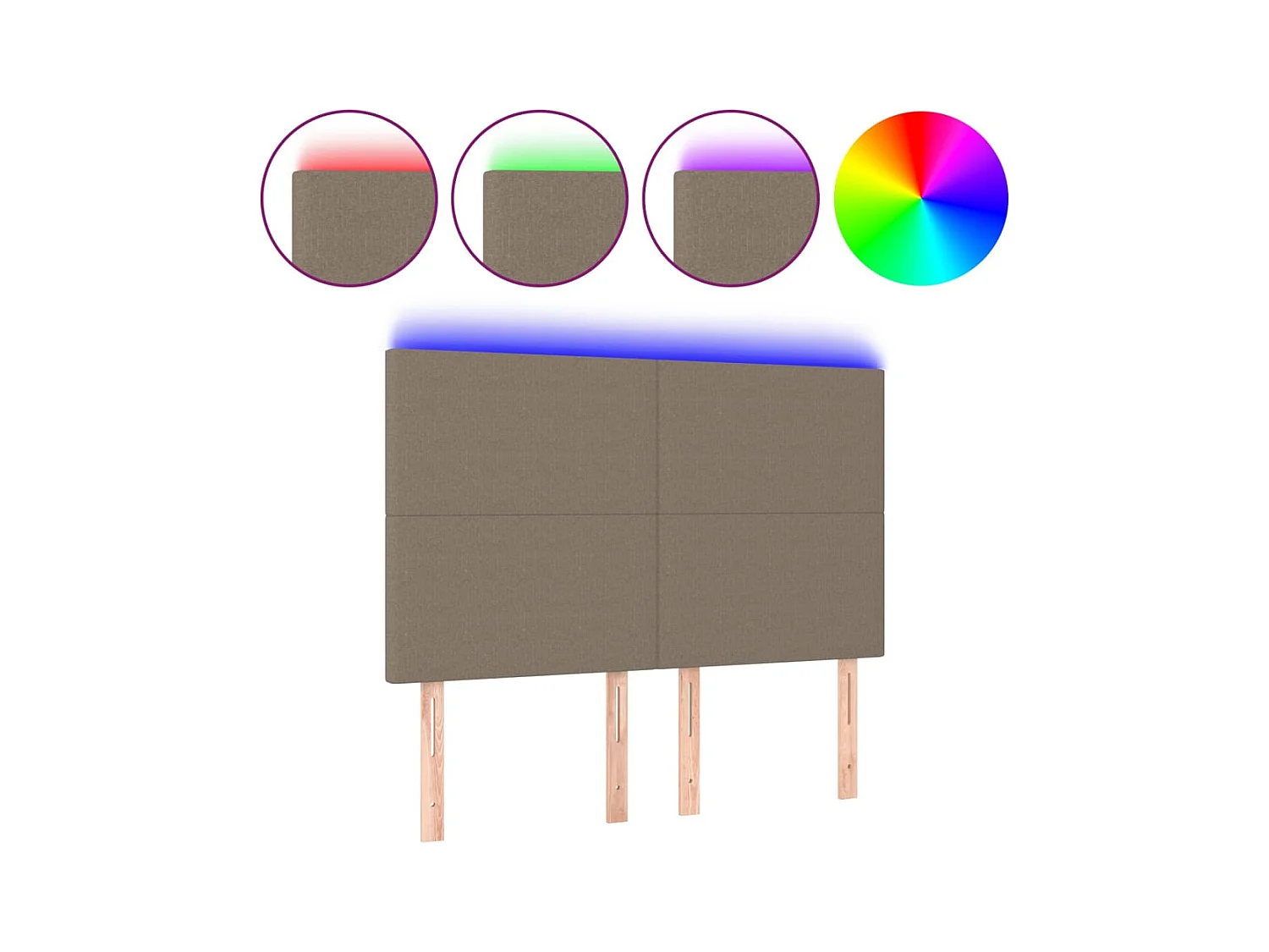 Cabecero | Cabezal de Cama | Mueble cabecero con luces LED tela gris taupe 144x5x118/128 cm