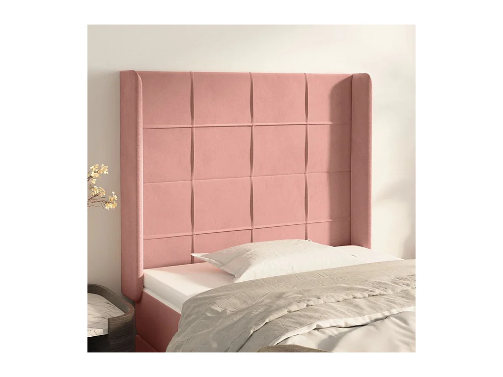 Tête de Lit | Panneau de tête pour lit Moderne avec oreilles Rose 93x16x118/128 cm Velours