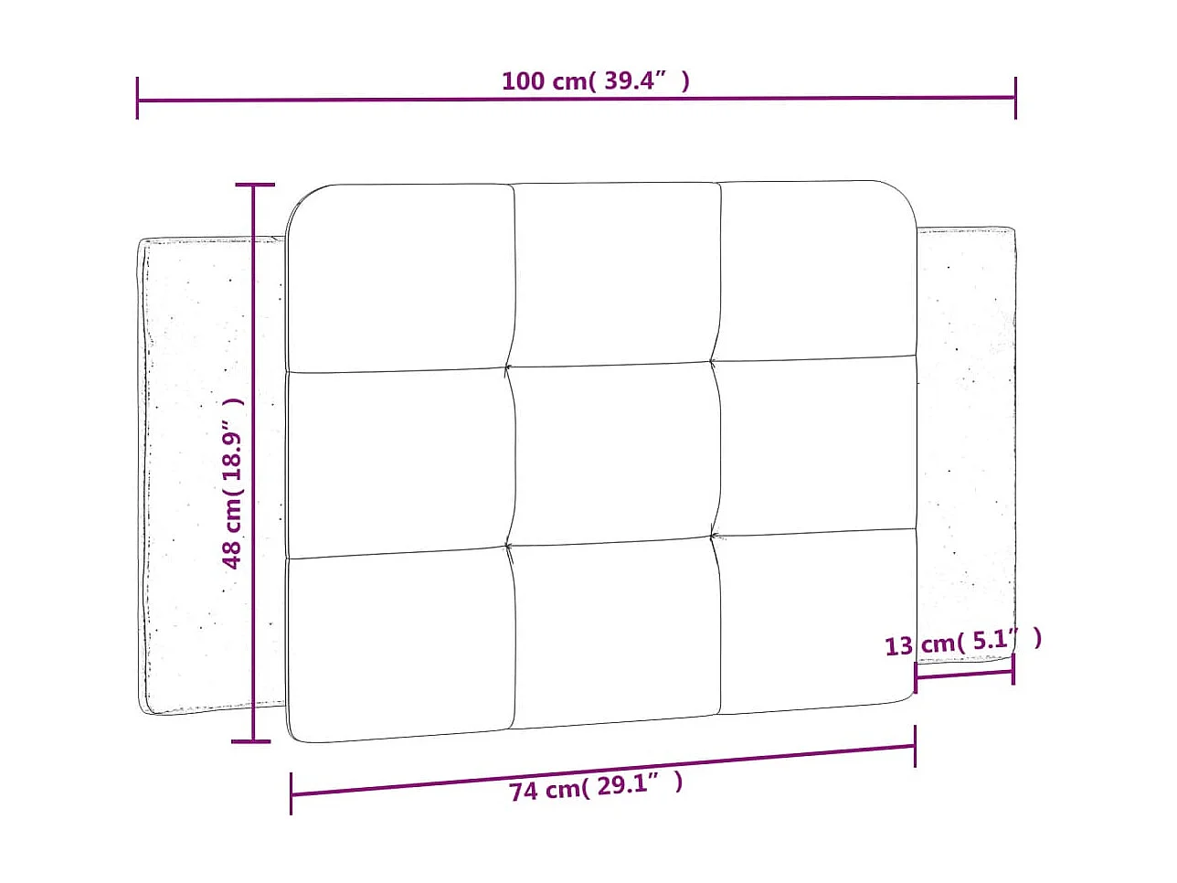 Tête de lit | Coussin de tête de lit | Tête de lit décoratif noir et blanc 100 cm similicuir