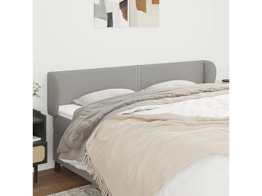 Tête de Lit | Panneau de tête pour lit Moderne avec oreilles Gris clair 203x23x78/88 cm Tissu