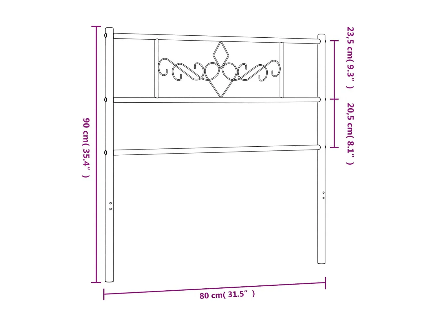 Tête de Lit | Panneau de tête pour lit Moderne métal noir 75 cm