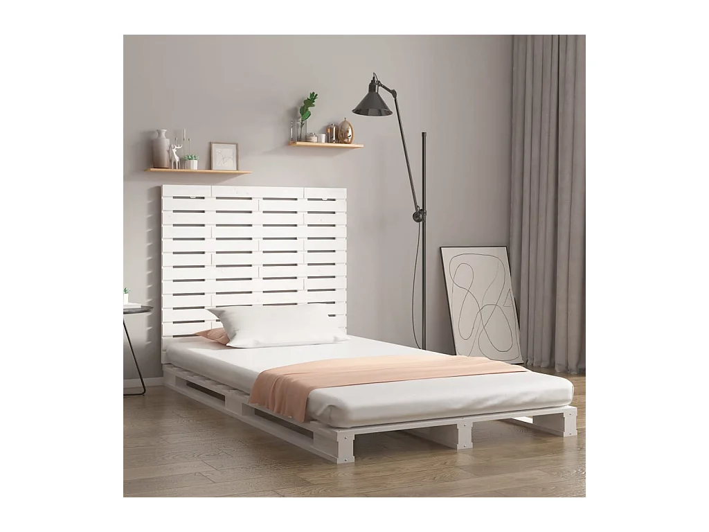 Cabecero cama | Cabezal de cama | Mueble de cabecero de pared madera maciza pino blanco 106x3x91,5 cm