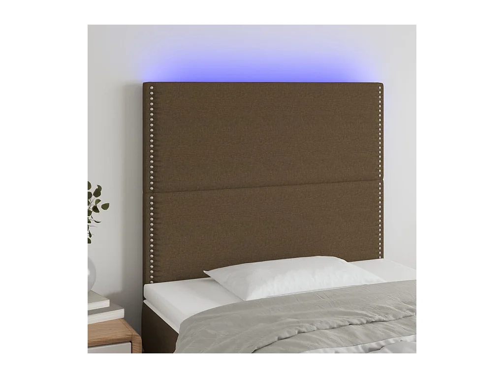Tête de Lit | Panneau de tête pour lit Moderne à LED Marron foncé 100x5x118/128 cm Tissu