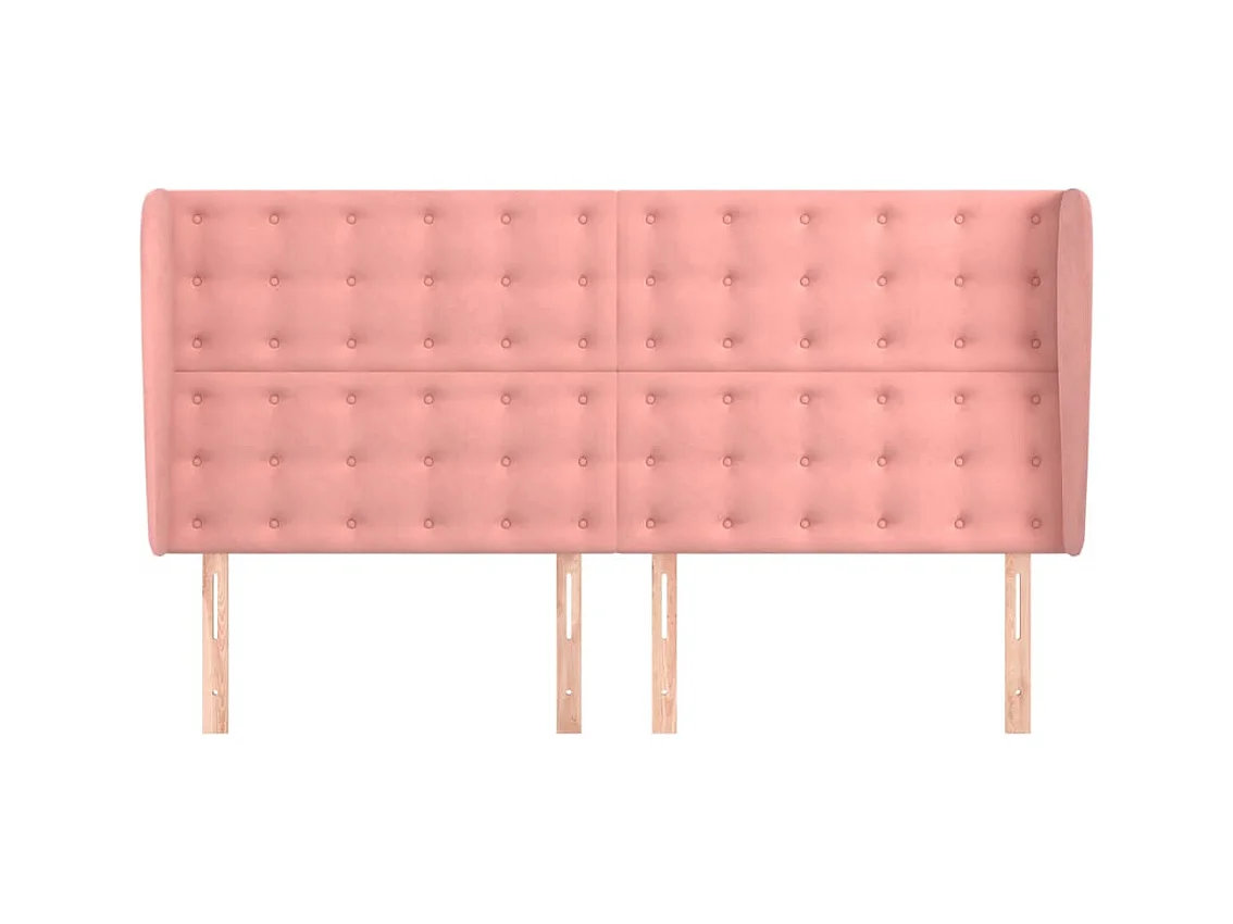 Cabecero | Cabezal de Cama | Mueble cabecero con orejas de terciopelo rosa 163x23x118/128 cm