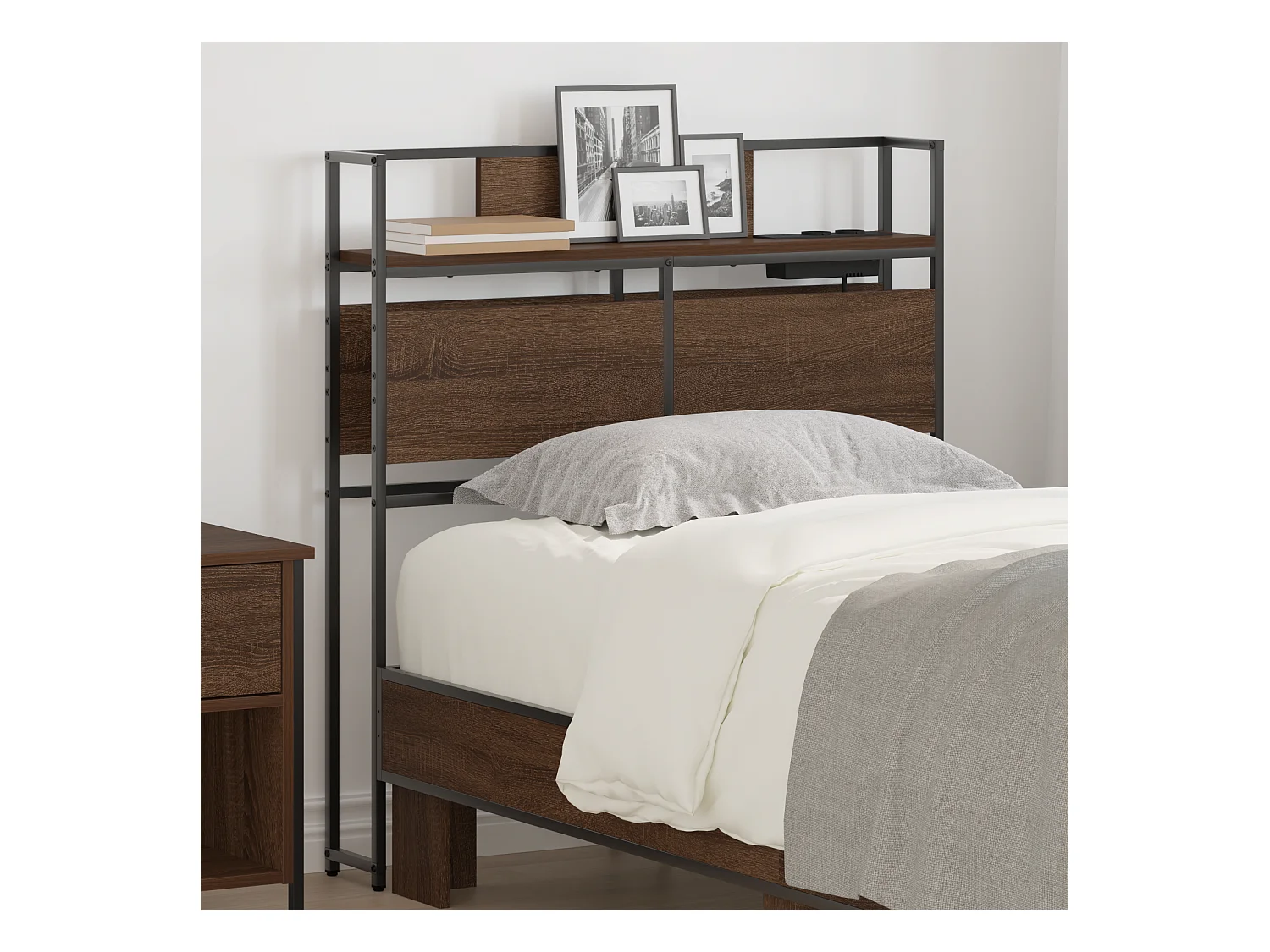 Mueble cabecero con almacenamiento | Cabecera de almacenamiento con estante Marrón roble 90 cm