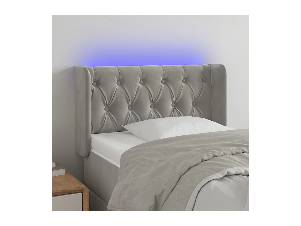 Cabecero | Cabezal de Cama | Mueble cabecero con LED de terciopelo gris claro 83x16x78/88 cm