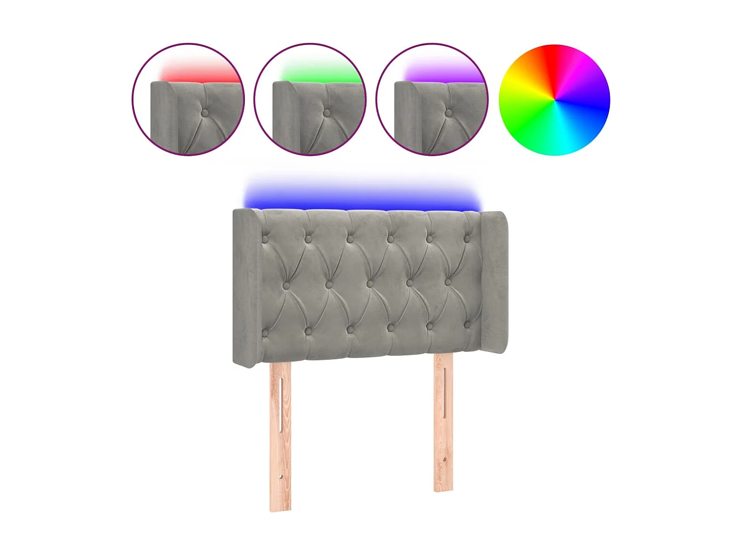 Tête de Lit | Panneau de tête pour lit Moderne à LED Gris clair 83x16x78/88 cm Velours