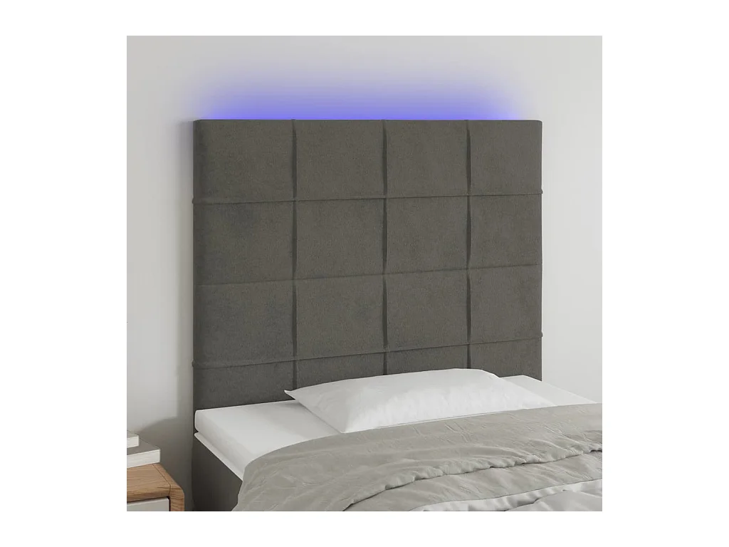 Cabecero | Cabezal de Cama | Mueble cabecero con luces LED terciopelo gris oscuro 100x5x118/128 cm
