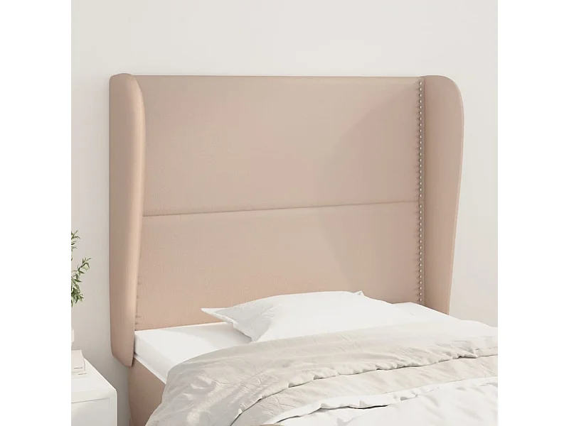 Cabecero | Cabezal de Cama | Mueble cabecero con orejas cuero sintético capuchino 93x23x118/128 cm