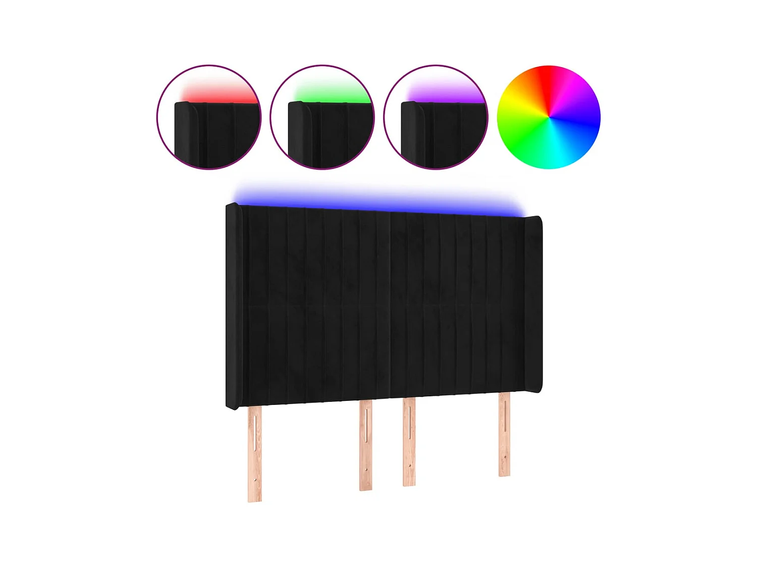 Cabecero | Cabezal de Cama | Mueble cabecero con LED de terciopelo negro 147x16x118/128 cm