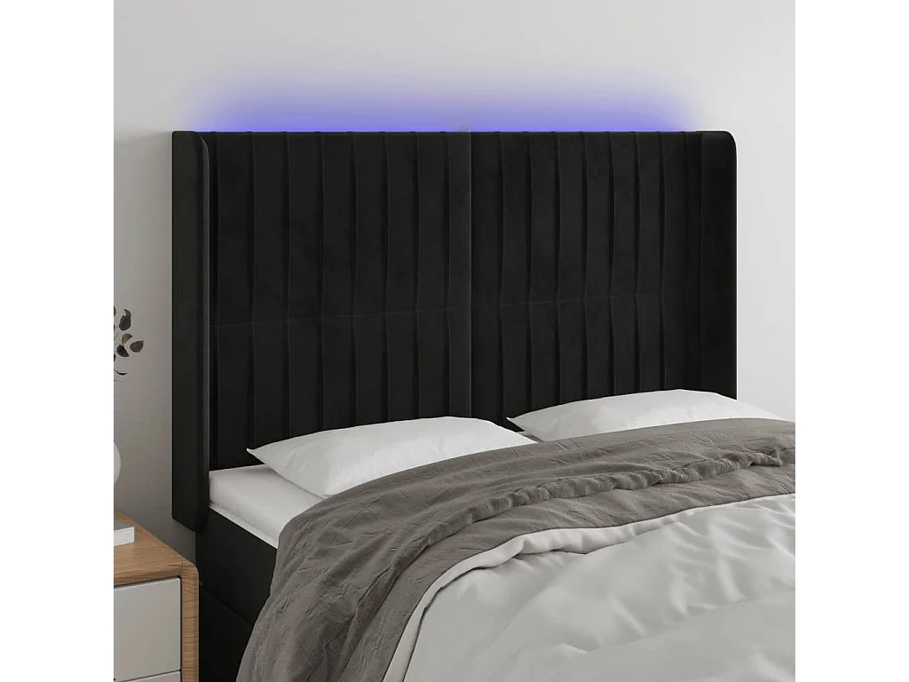 Hoofdbord | Hoofdeinde LED 147x16x118/128 cm fluweel zwart