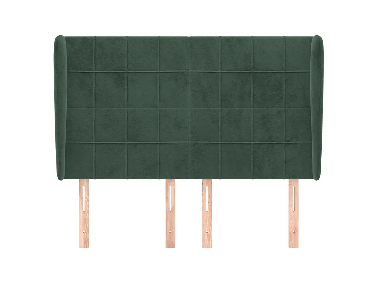 Cabecero | Cabezal de Cama | Mueble cabecero con orejas de terciopelo verde oscuro 147x23x118/128cm
