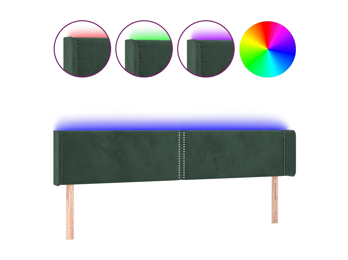 Hoofdbord | Hoofdeinde LED 203x16x78/88 cm fluweel donkergroen