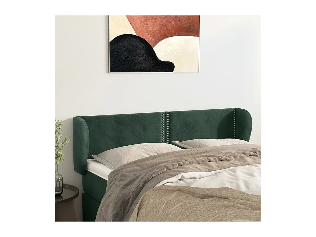 Tête de Lit | Panneau de tête pour lit Moderne avec oreilles Vert foncé 147x23x78/88 cm Velours