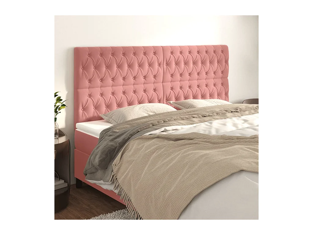 Têtes de lit | Panneaux de tête pour lit Moderne 4 pcs Rose 100x7x78/88 cm Velours