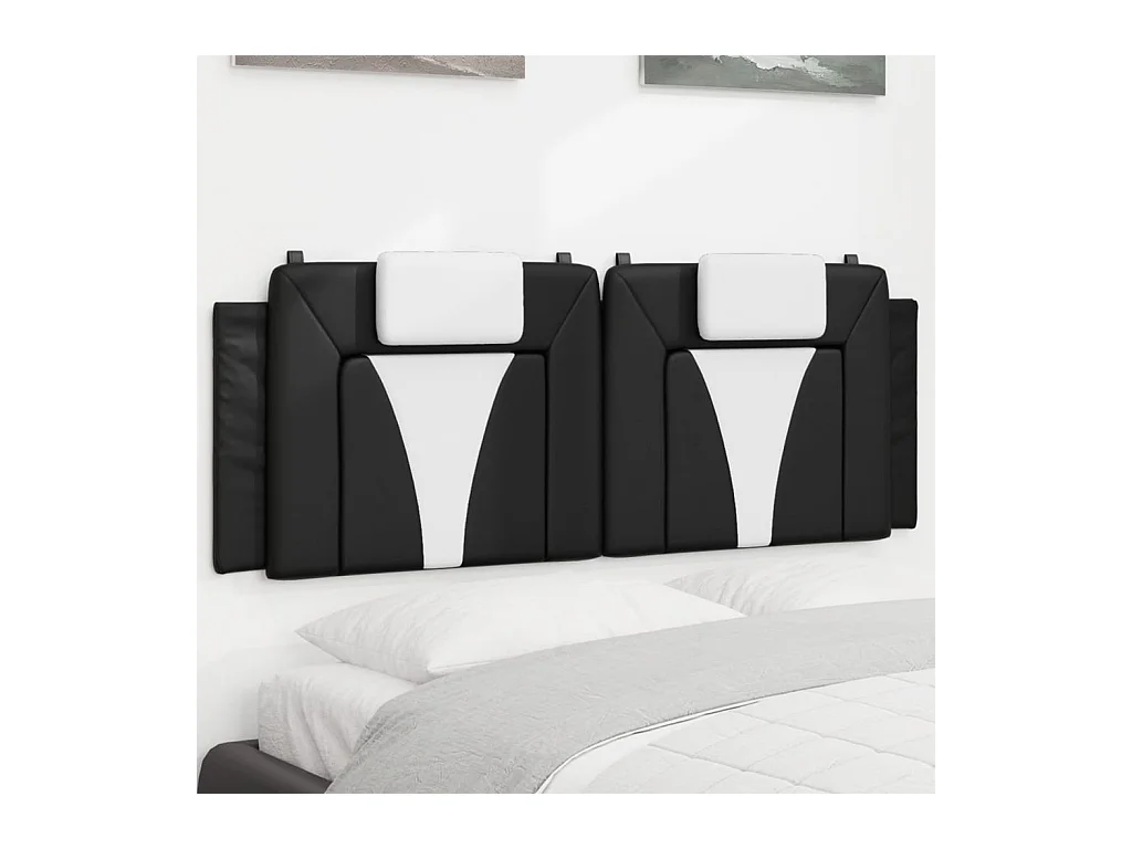 Cabecero de Cama | Cabezal de cama | Mueble de cabecero acolchado Viana cuero sintético negro blanco 140 cm