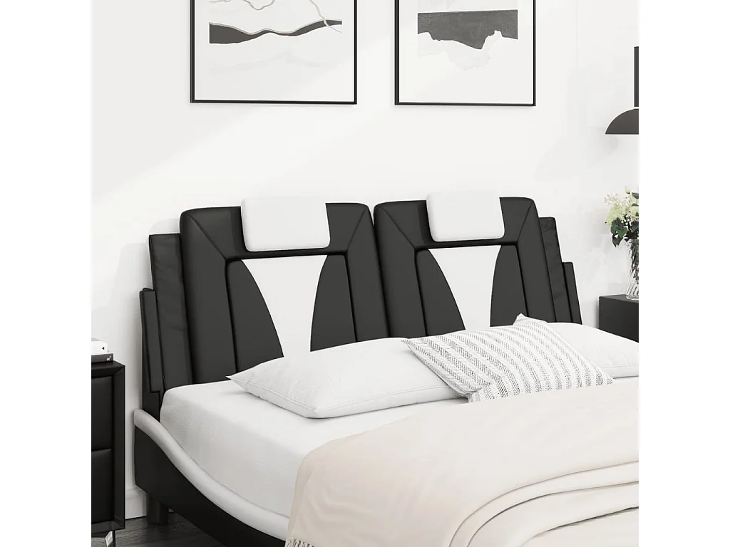 Hoofdbord | Hoofdbordkussen "Viana" 140 cm kunstleer zwart en wit
