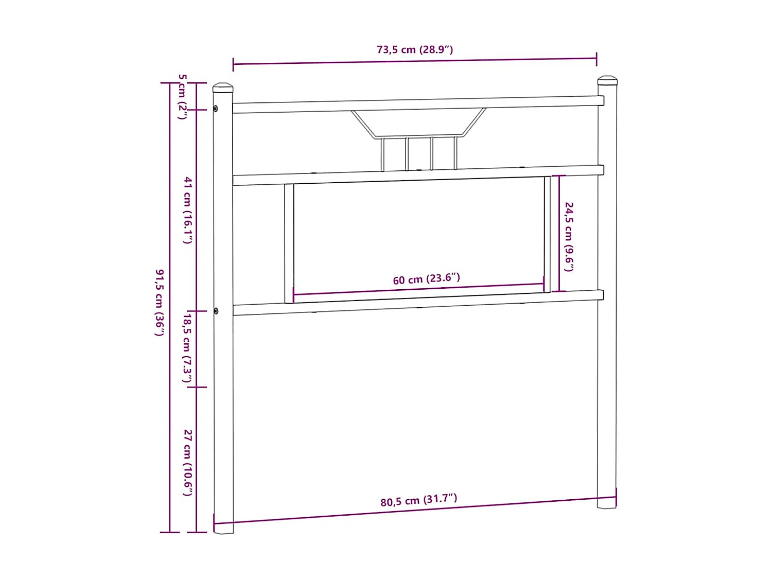 Mueble cabecero | Cabezal de cama | Cabecero de madera de ingeniería y acero roble Sonoma 75 cm