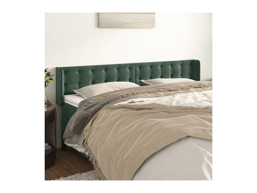 Tête de Lit | Panneau de tête pour lit Moderne avec oreilles Vert foncé 183x16x78/88 cm Velours