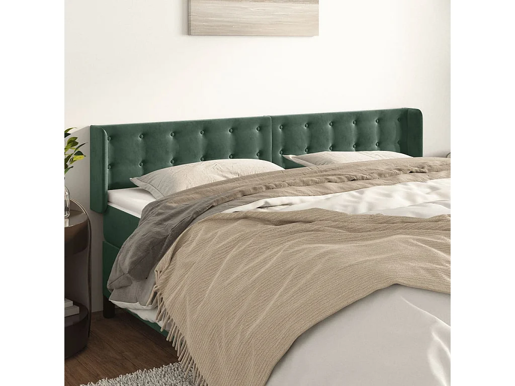Tête de Lit | Panneau de tête pour lit Moderne avec oreilles Vert foncé 183x16x78/88 cm Velours