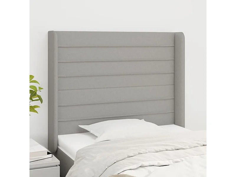 Cabecero | Cabezal de Cama | Mueble cabecero con orejas de tela gris claro 83x16x118/128 cm