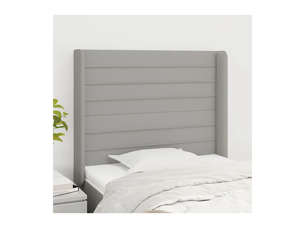 Cabecero | Cabezal de Cama | Mueble cabecero con orejas de tela gris claro 83x16x118/128 cm