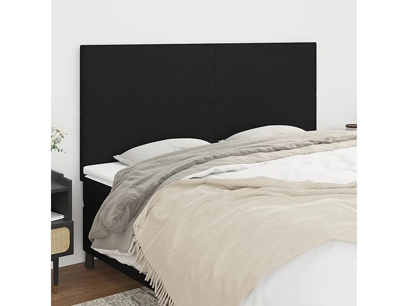 Cabeceros | Cabezal de cama | Mueble de cabecero 4 unidades de tela negro 80x5x78/88 cm