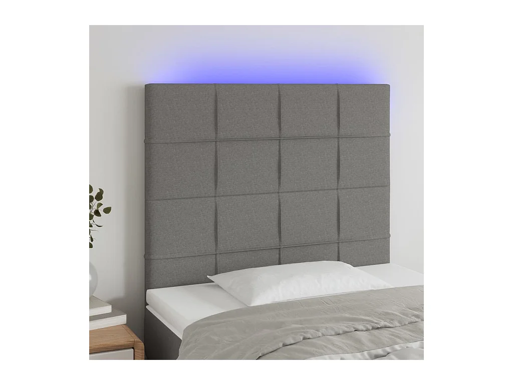 Tête de Lit | Panneau de tête pour lit Moderne à LED Gris foncé 80x5x118/128 cm Tissu