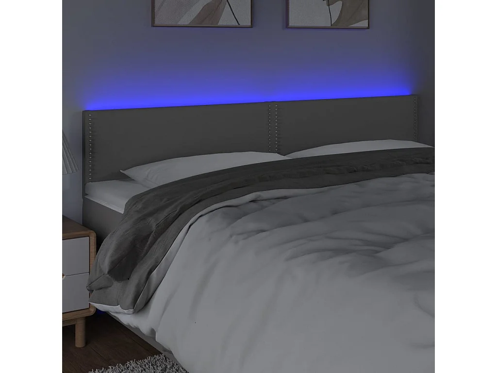 Tête de Lit | Panneau de tête pour lit Moderne à LED Gris 180x5x78/88 cm Similicuir