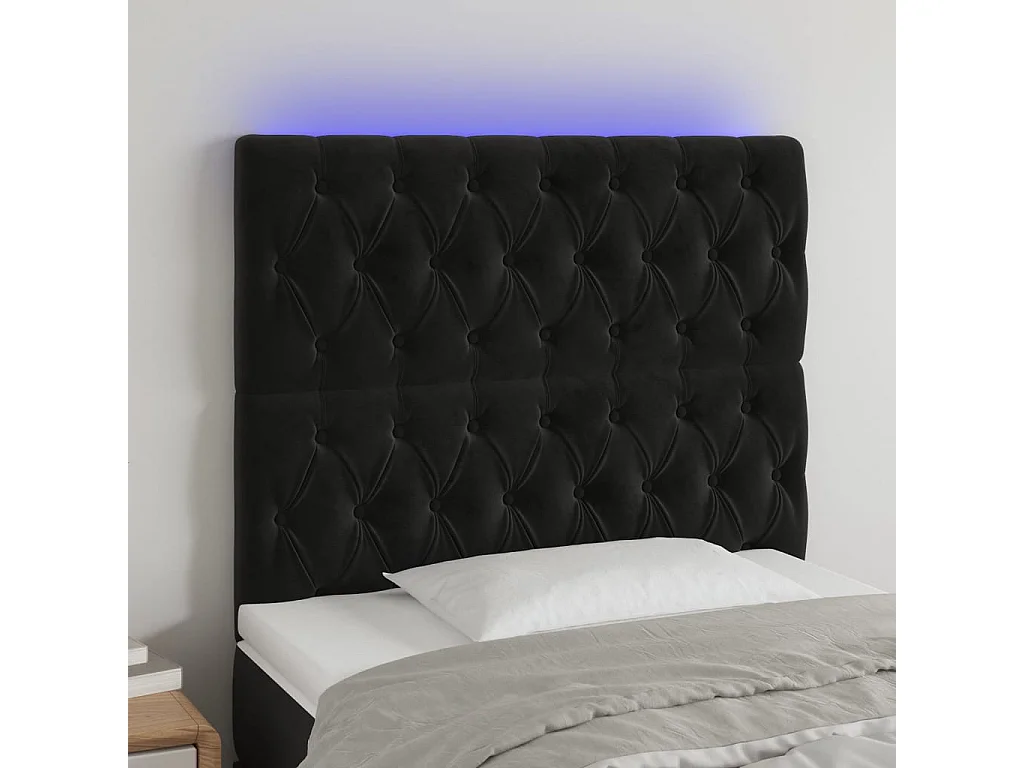 Tête de Lit | Panneau de tête pour lit Moderne à LED Noir 90x7x118/128 cm Velours