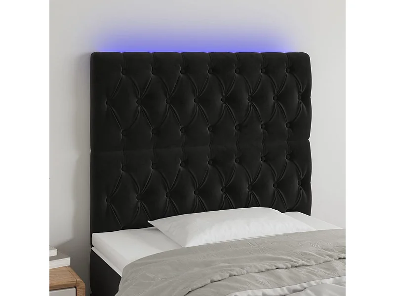 Tête de Lit | Panneau de tête pour lit Moderne à LED Noir 90x7x118/128 cm Velours