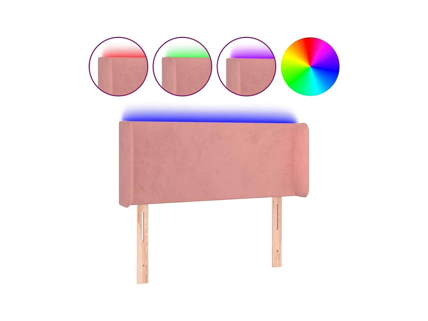 Cabecero | Cabezal de Cama | Mueble cabecero con LED de terciopelo rosa 103x16x78/88 cm