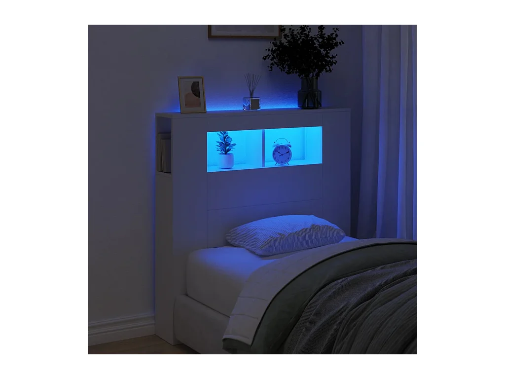 Tête de Lit | Panneau de tête pour lit Moderne à LED blanc 100x18,5x103,5 cm bois d'ingénierie