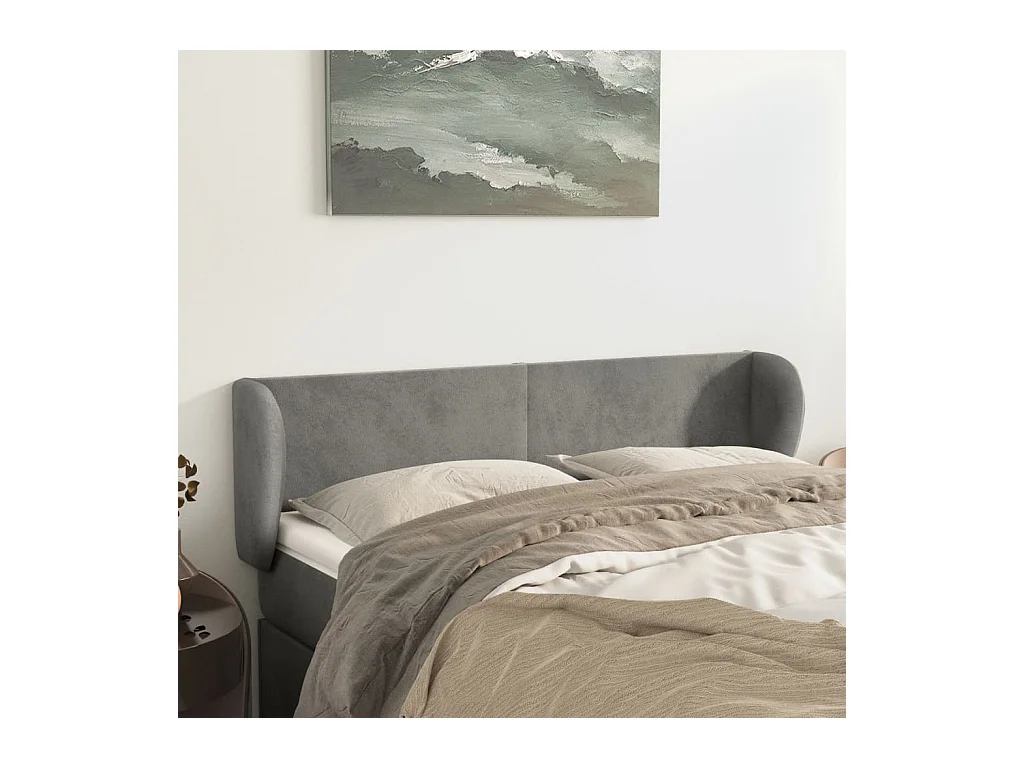 Mueble cabecero | Cabezal de cama | Cabecero de terciopelo gris claro 147x23x78/88 cm